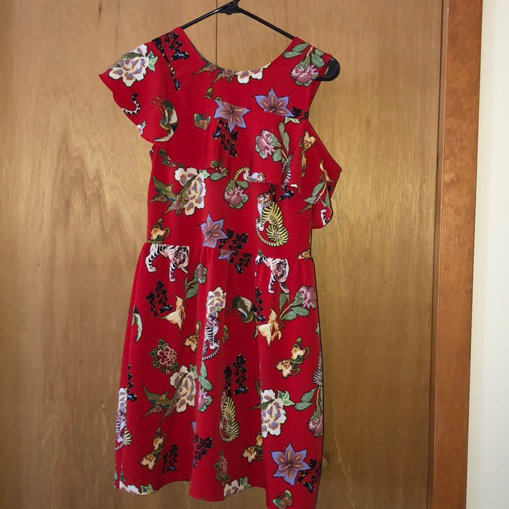 NWT ASOS Red Chinese Tiger  Cold Shoulder Dress